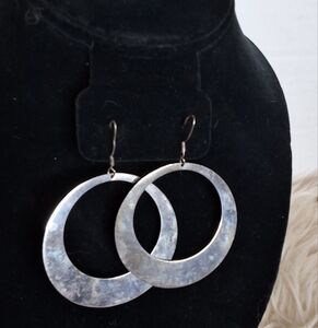 Vintage Sterling Silver Hanging Huge Circle Boho Vibe Earrings